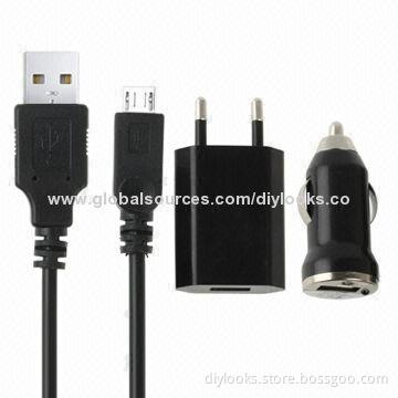 3-in-1 (EU Plug Home Charger, Car Charger, Micro USB Cable) Mobile Phone Travel Charger Kit